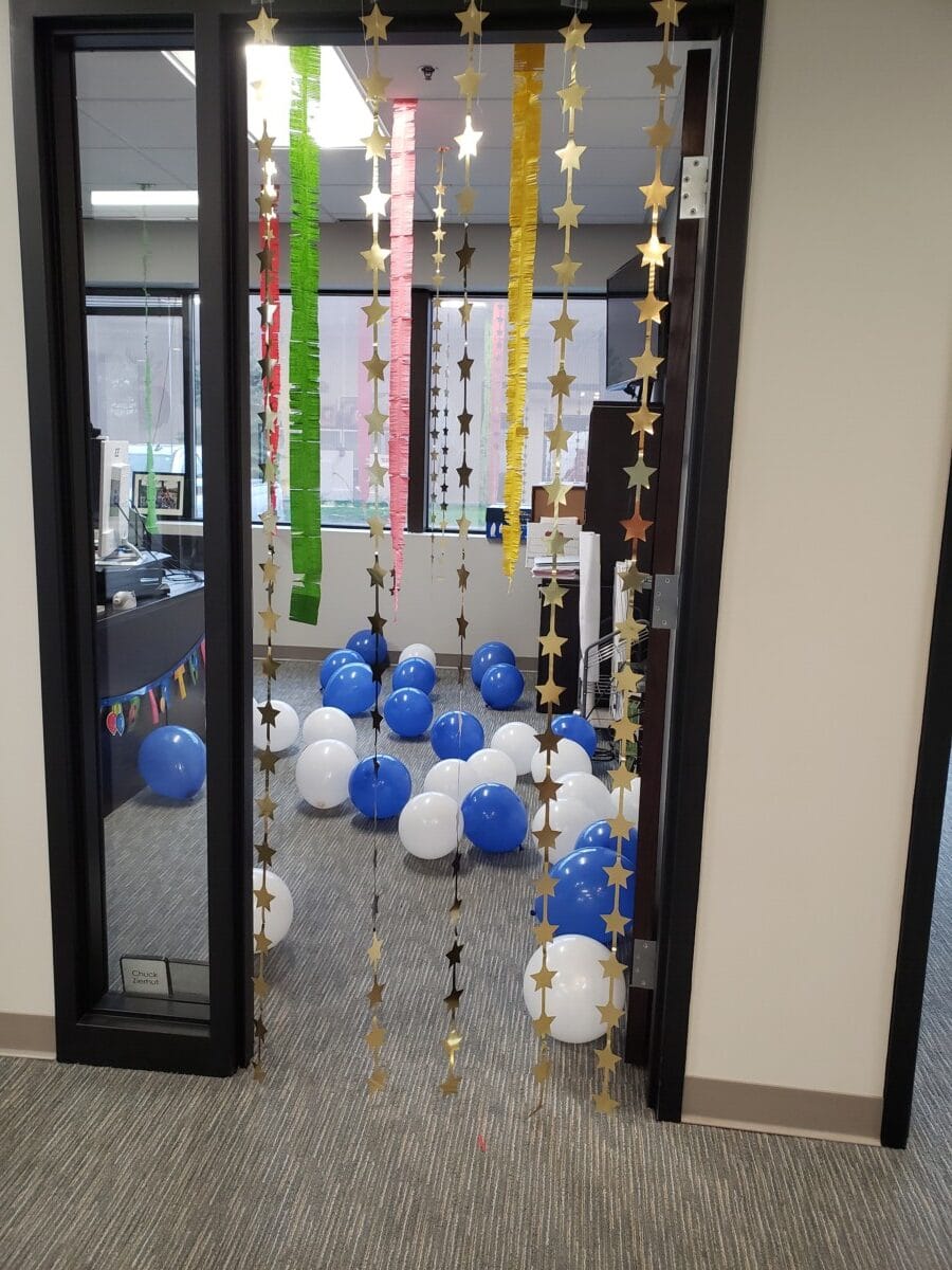 Birthday Balloons in an office